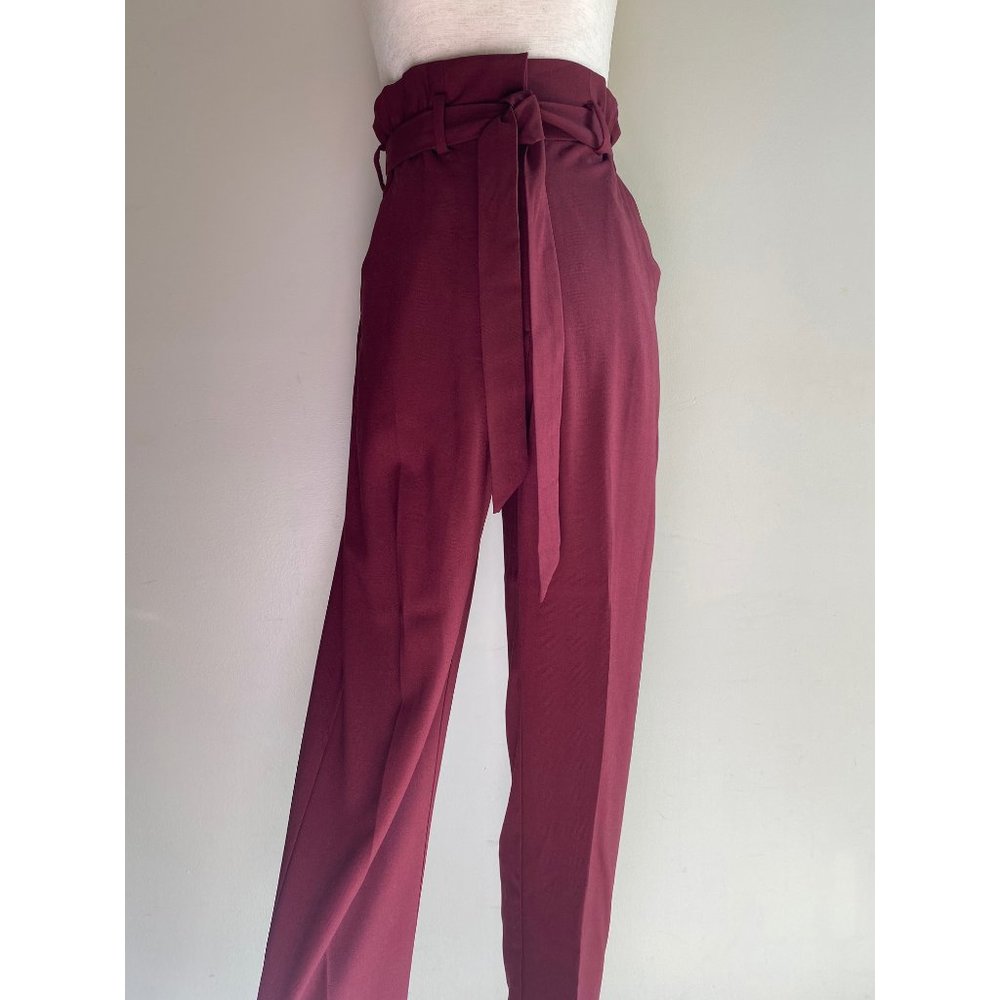 H&M Maroon Oxblood High-Waisted Paperbag Pants